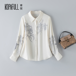 女长袖 重磅桑蚕丝真丝衬衫 高端复古印花OL上衣 19姆米弹力双乔