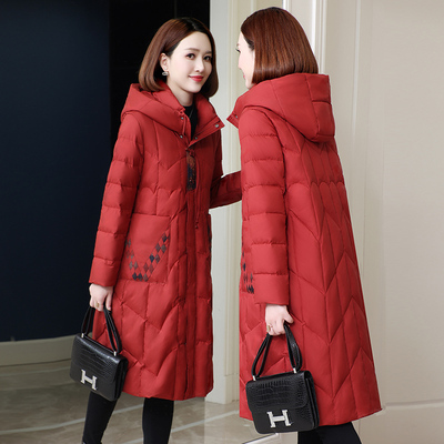 民族风中长款连帽加厚羽绒服女