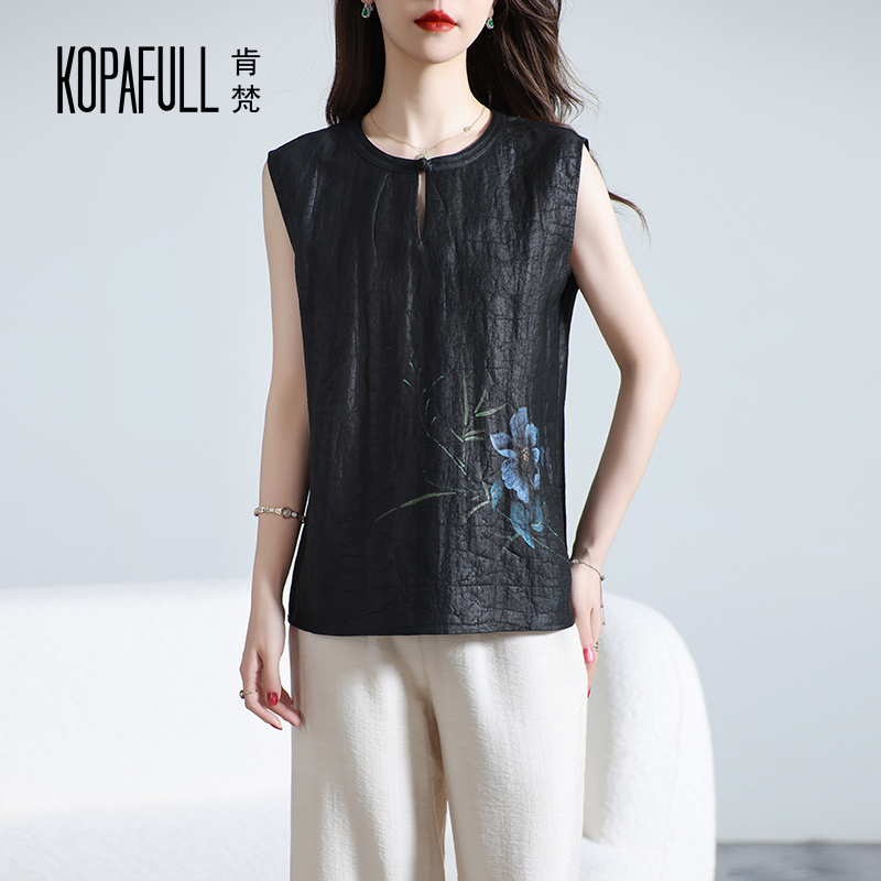 国风龟纹香云纱无袖背心女上衣