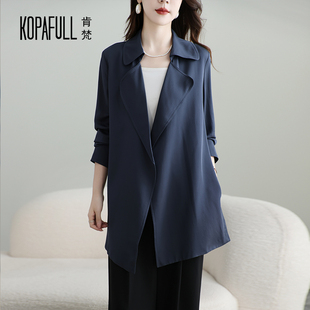 24姆米高端重磅真丝风衣女2025秋宽松系带通勤西装 领桑蚕丝外套OL