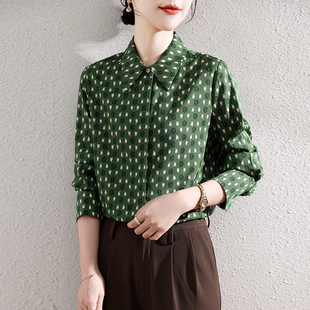 桑蚕丝上衣OL 宽松印花法式 肯梵2026春优雅气质重磅真丝衬衫 女长袖