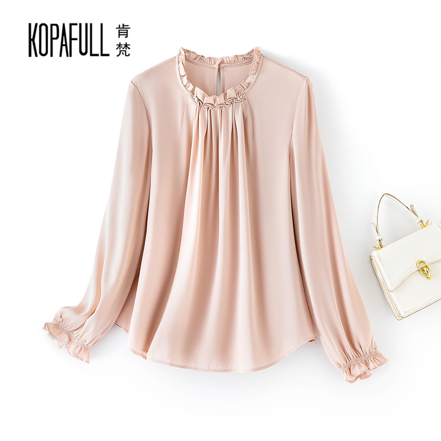 宽松皱褶真丝衬衫女长袖