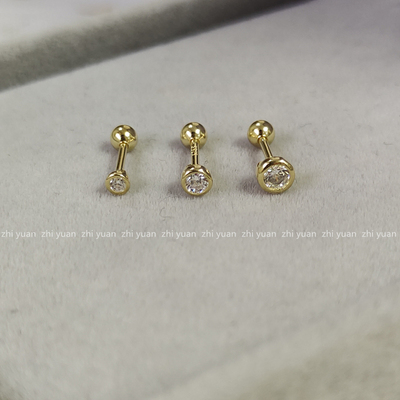 包镶锆石螺丝纯银耳钉可叠戴免摘