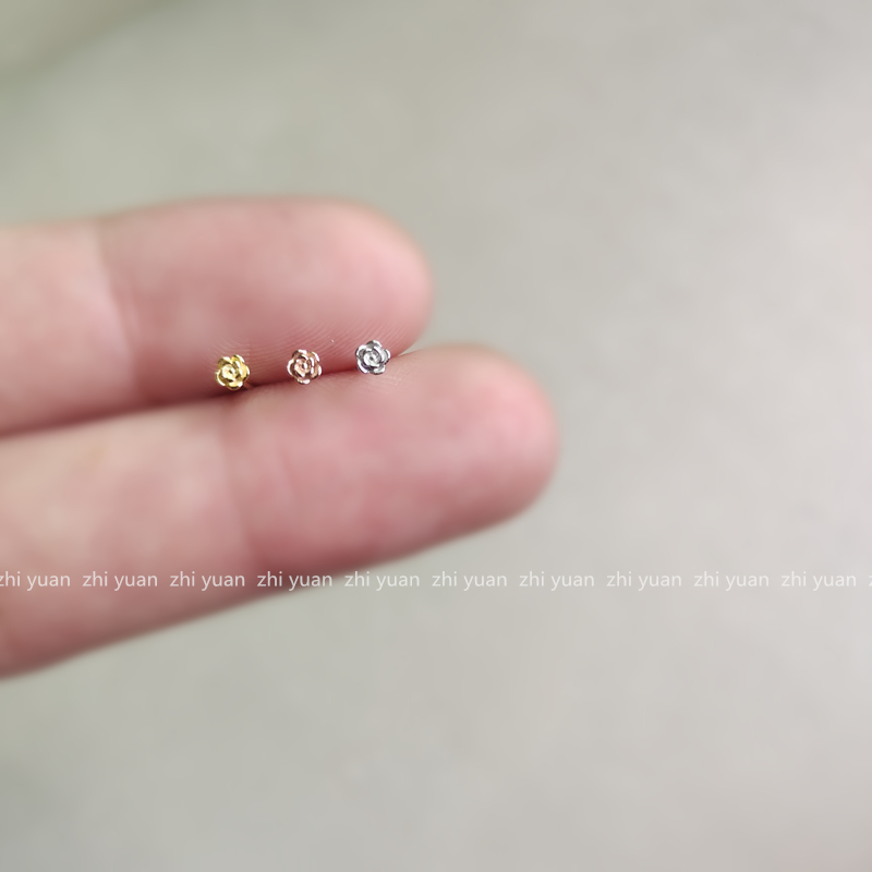 超小瑰金花925纯银镀金耳骨钉女