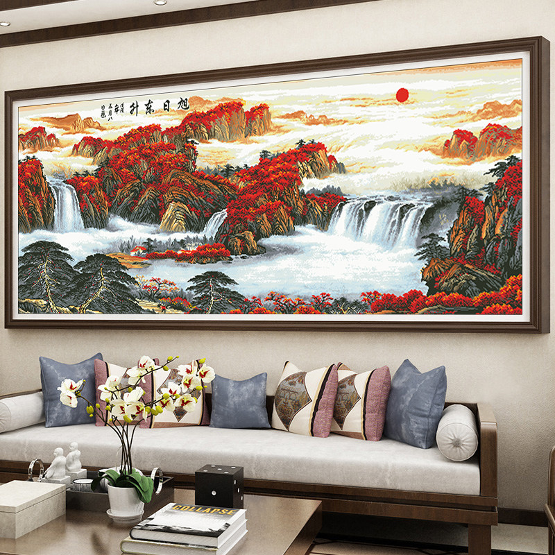 旭日东升自己绣客厅山水画