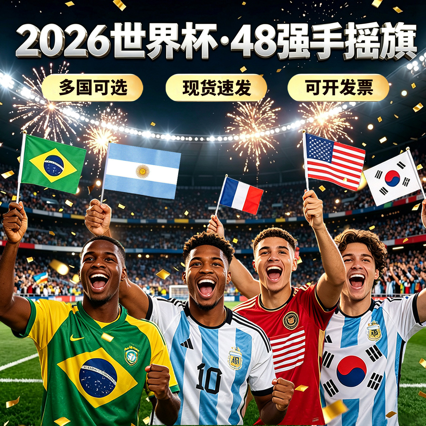 世界杯手摇旗2026美加墨48强国家足球球迷加油助威8号手挥彩旗帜