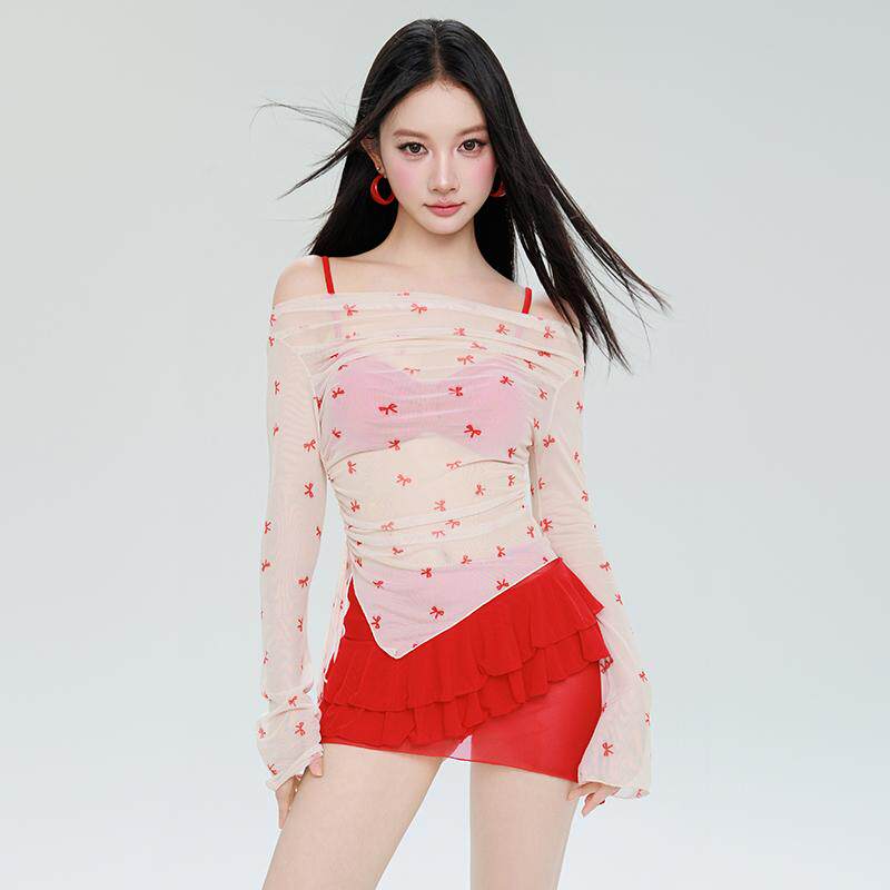 2025新款泳衣女性感比基尼分体四件套长袖防晒遮肉显瘦泡温泉泳装