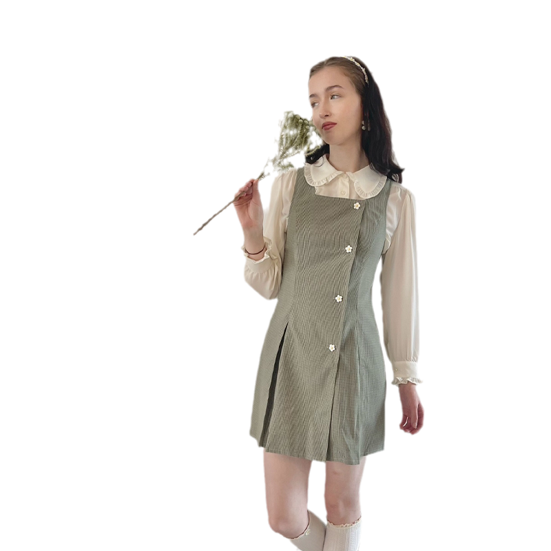 MP文艺学院风小格子背心裙