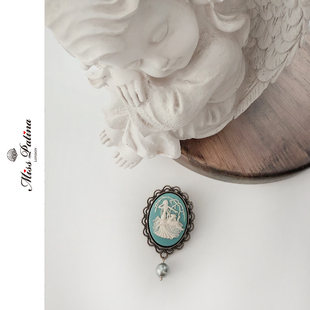 MP英伦复古原创设计 古典维多利亚极光珍珠卡梅奥胸针饰品