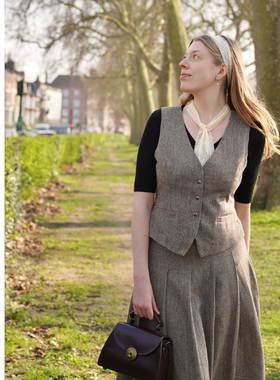 MP复古原创设计英伦学院风绅士马甲压褶半裙套装气质显瘦