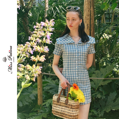 MP英伦复古海军领格子连体裤