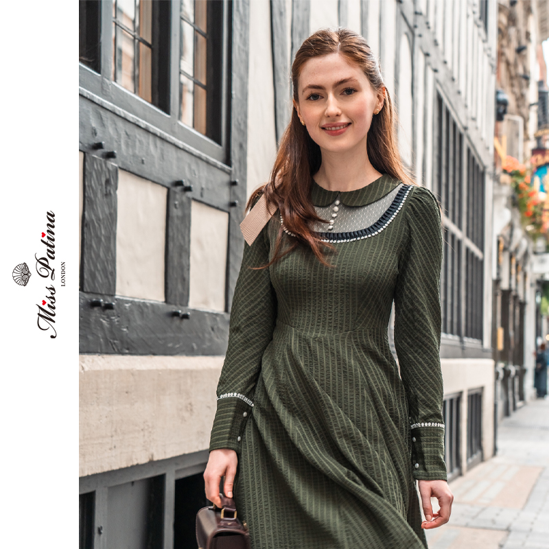 mp蕾丝复古秋冬小翻领撞色