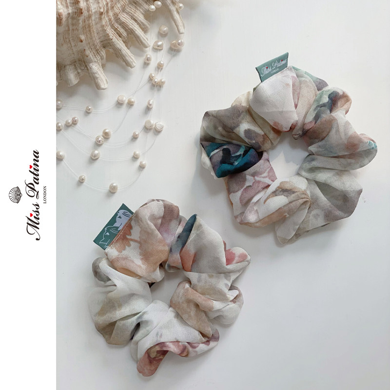 misspatina烟雨江南手绘花色手工大肠发圈发饰丸子头饰肥肠发绳