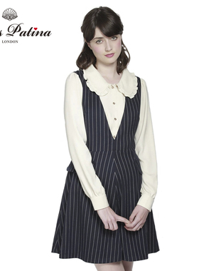 MP英伦复古学院风条纹V领背心连衣裙收腰显瘦气质长裙秋季新款