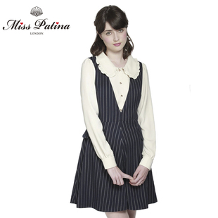 MP英伦复古学院风条纹V领背心连衣裙收腰显瘦气质长裙秋季新款