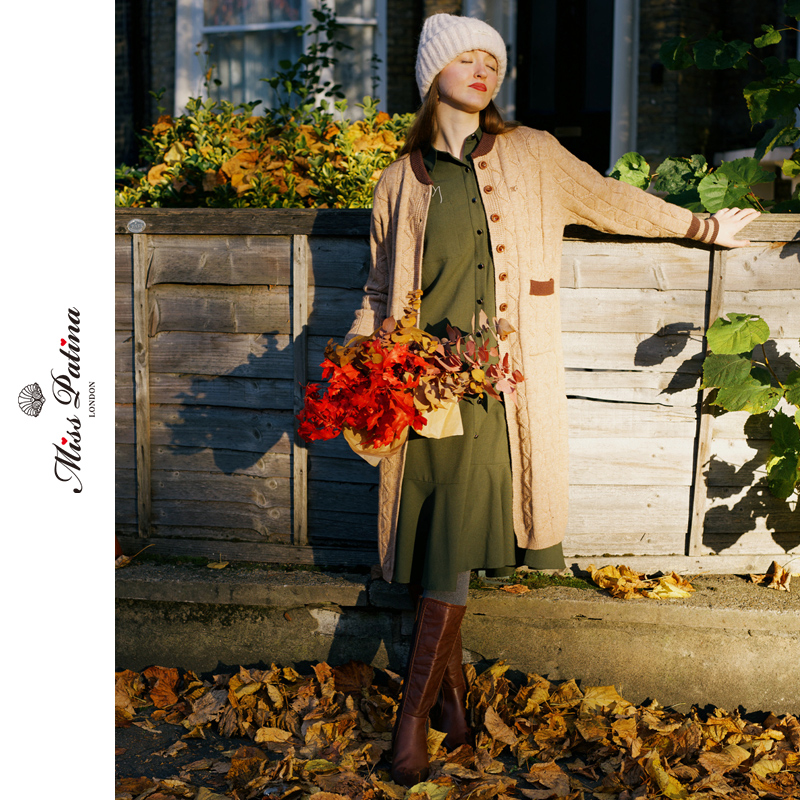 MP复古原创设计 学院风麻花长款针织开衫毛衣春秋冬季