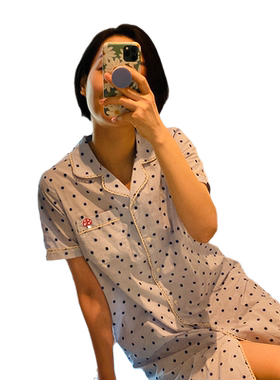MP英伦复古原创设计 斯文清纯全棉笑脸短袖睡裙衬衫连衣裙
