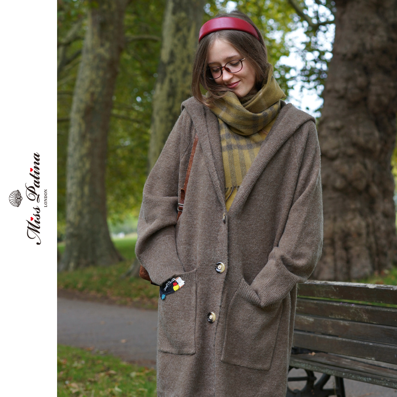 MP森系书本小猫连帽针织毛衣外套