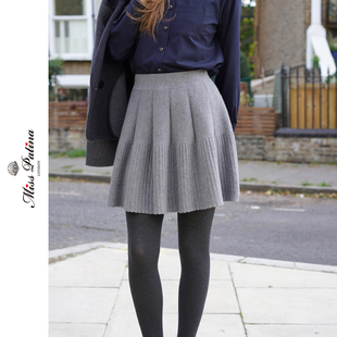MP英伦复古 街头风百褶针织高腰A字半裙短裙百搭显瘦秋季新款