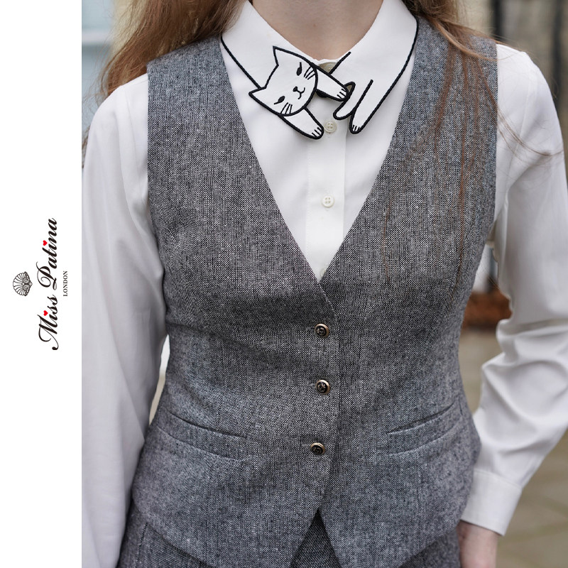 MP复古原创设计英伦学院风绅士马甲压褶半裙衬衫套装气质显瘦