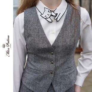 MP复古原创设计英伦学院风绅士马甲压褶半裙衬衫套装气质显瘦