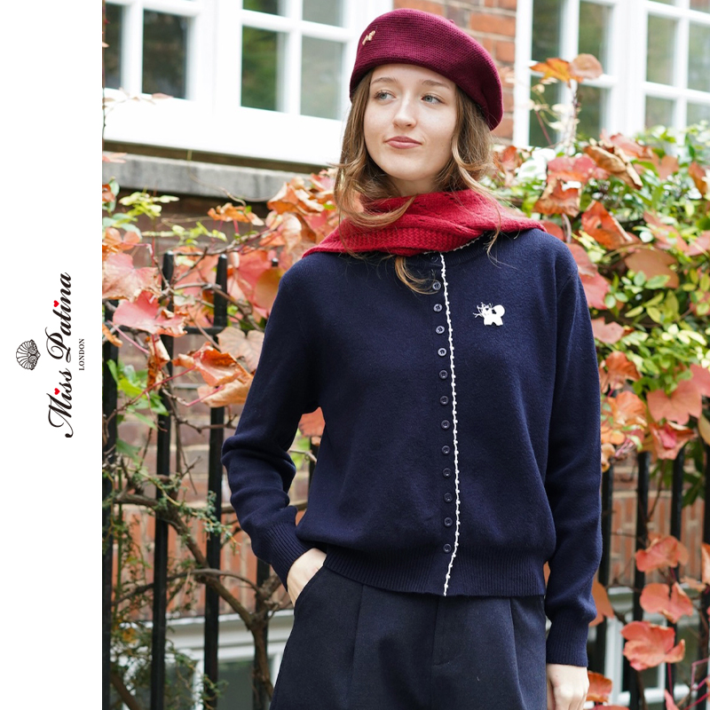 MP学院风胡须猫排扣针织开衫