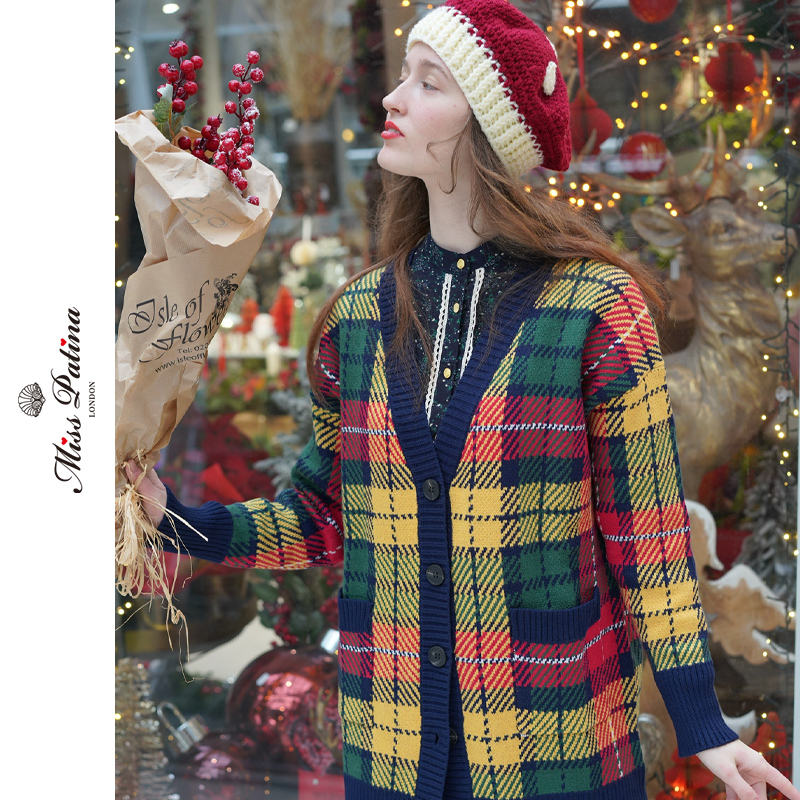 MP苏格兰格子学院风宽松针织开衫