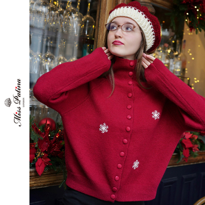 MP圣诞风小雪花立领针织开衫毛衣
