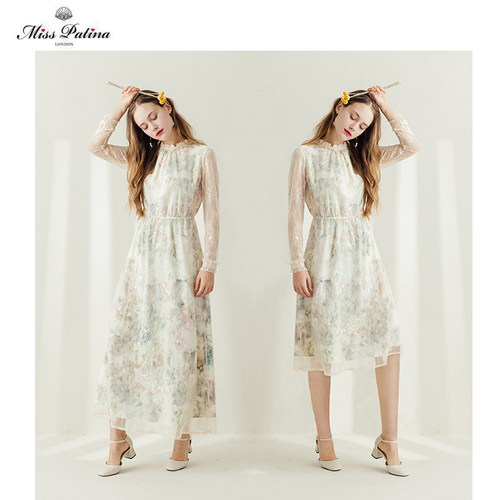 MP文艺复兴 英伦古典华丽蕾丝浪漫女神修身连衣裙可选长短款