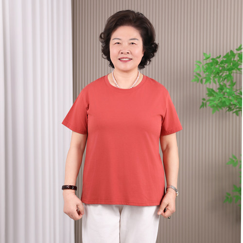 胖妈妈纯棉短袖T恤纯色打底衫
