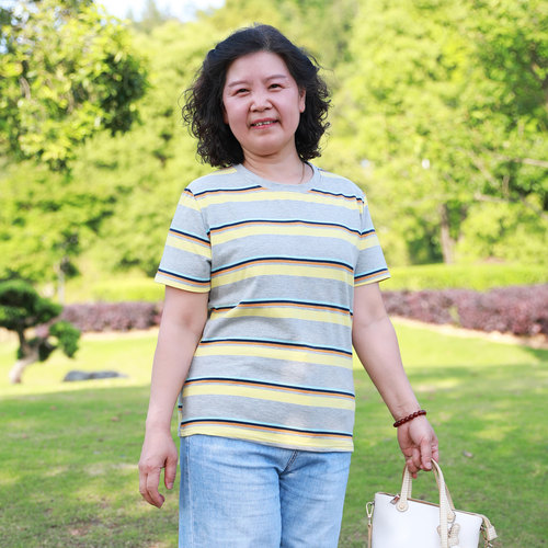 年轻妈妈装条纹短袖T恤纯棉小衫