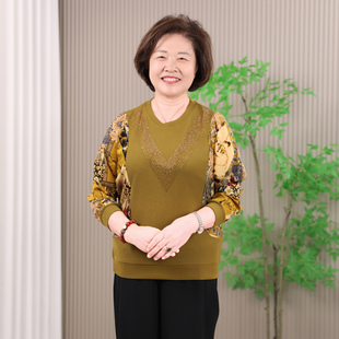 加肥加大中年女士长袖T恤宽松大码胖人秋装上衣中老年妈妈打底衫