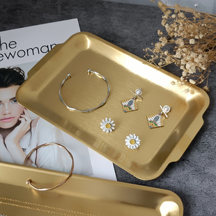 金色长方形首饰盘托盘项链胸针展示盘设计盘陈列饰品拍照道具摆盘