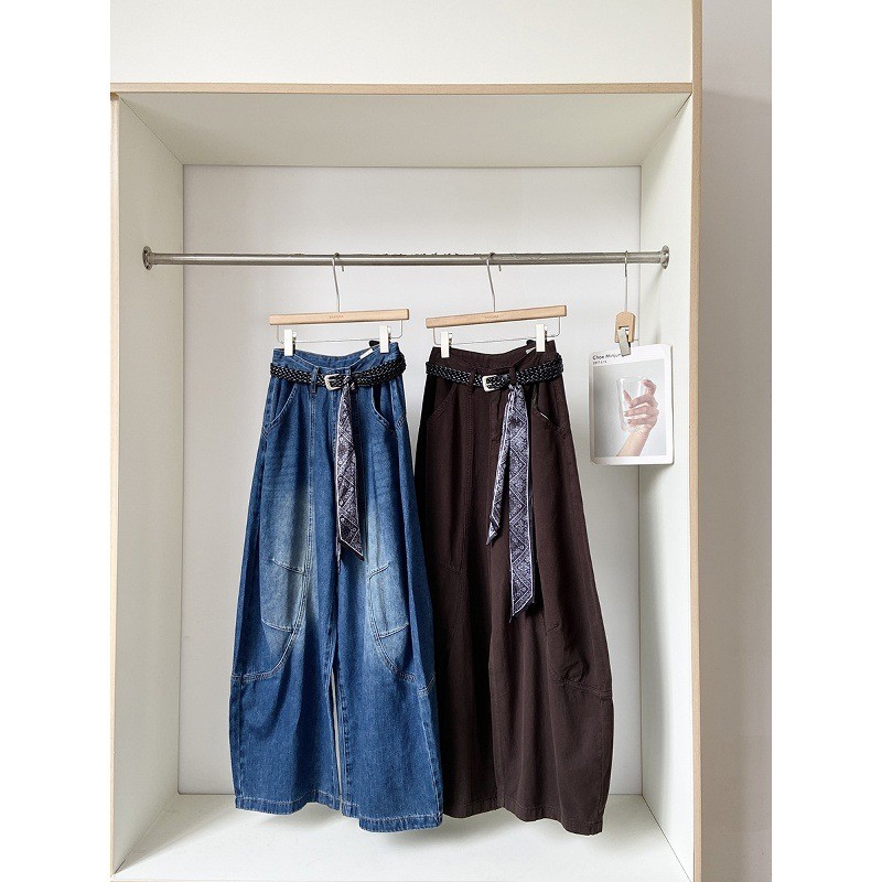 2025美式垂直坠感牛仔洗水蓝长裤女2025秋季新款韩版百搭阔腿裤