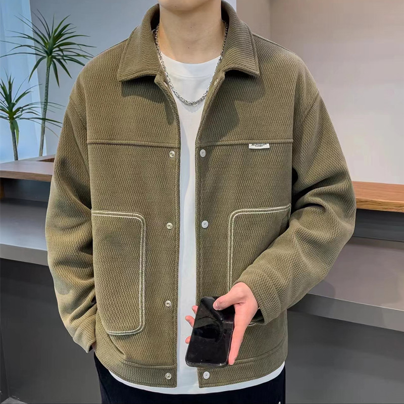 秋冬新款男士潮牌高级感帅气翻领百搭外套欧密绒质感加厚时尚夹克