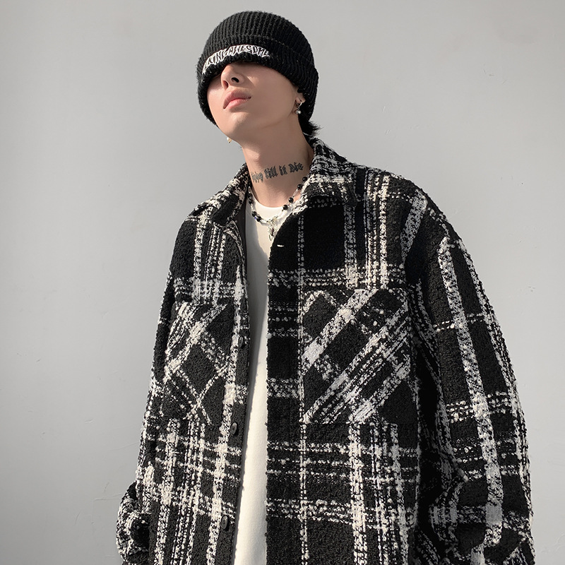 外套夹克黑白格小香风春秋季