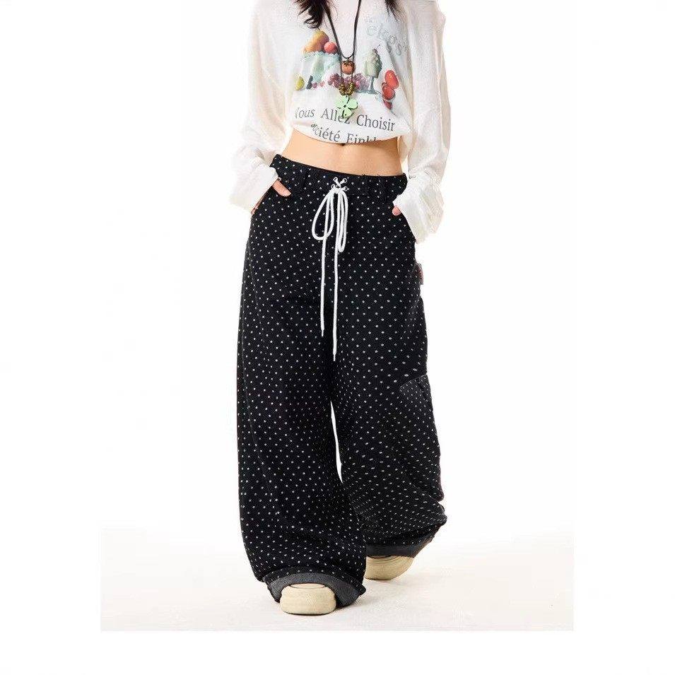 2026美式波点满印卷边牛仔裤女设计感休闲百搭宽松阔腿裤跳舞裤,女装/女士精品,牛仔裤,淘宝优惠券,粉丝福利购,淘宝优惠卷