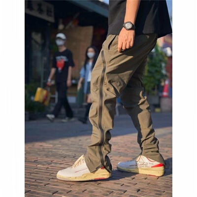 拉链尼龙运动裤微喇叭裤子男