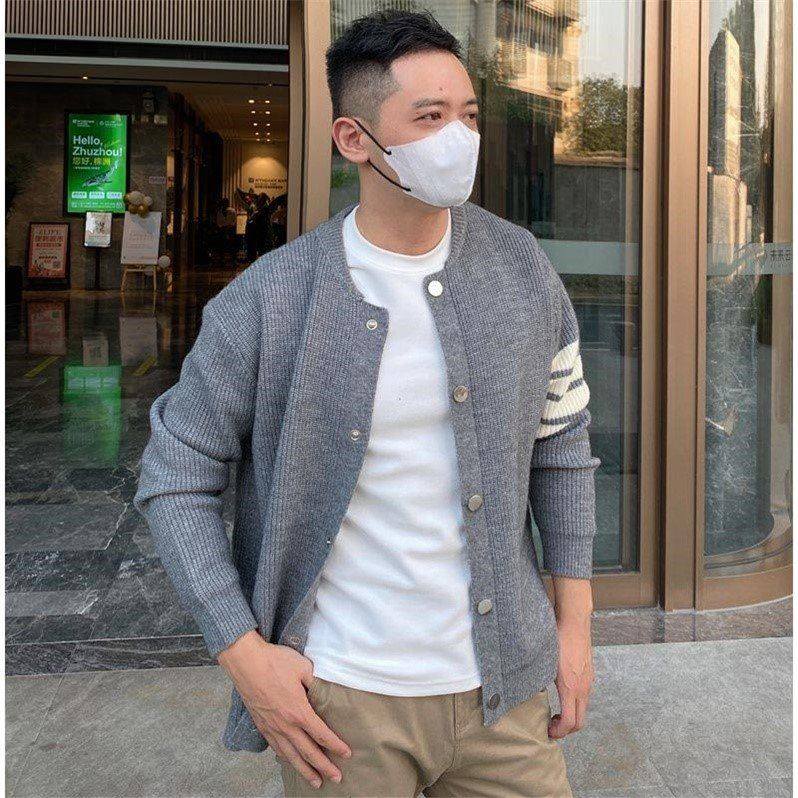 秋冬新款经典四条杠情侣立领开衫外套男ins轻熟休闲毛衣TB针织衫
