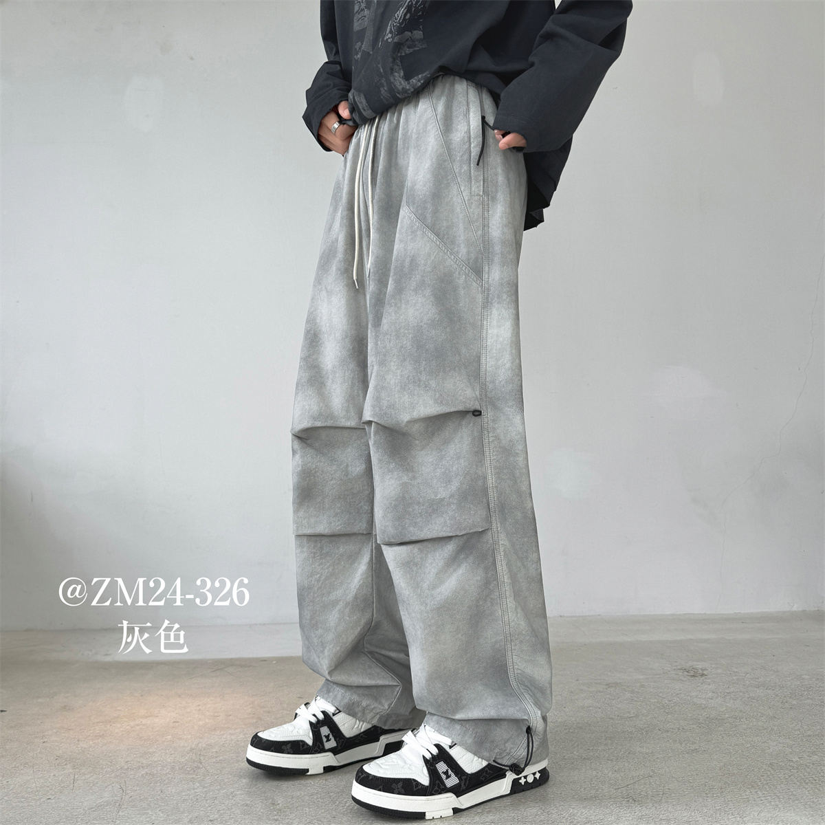 潮老怪伞兵裤做旧宽松直筒脏脏裤