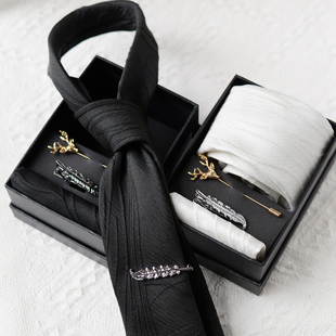 复古线纹花卉领带男女高级感西装衬衫配饰黑白优雅文艺送生日礼物