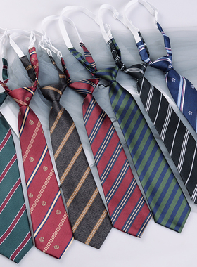 【霖悦君】免打小领带女衬衫配饰jk/dk学院风复古条纹棕色休闲潮