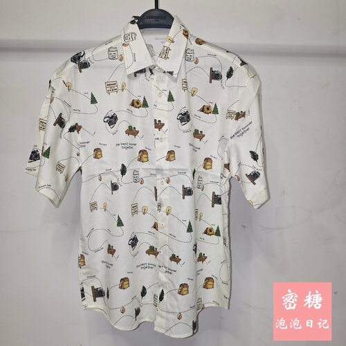 太平鸟男装夏季短袖印花衬衫