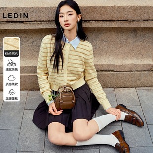 CBEDG1201 乐町女装2026年春季新款奶油风条纹针织开衫潮国内代购