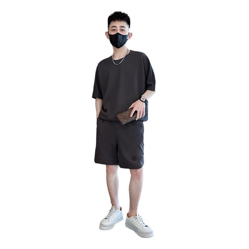 夏季纯色短袖t恤休闲五分裤套装2025新款宽松两件套C208-8882-P88,男装牛仔裤,电商C208