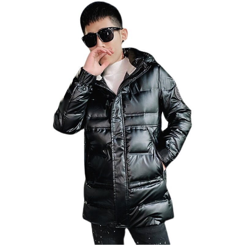 社会小伙冬季男士中长款羽绒服亮面连帽保暖外套C203-5115R特P200,男装羽绒服,电商C208