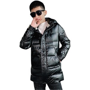 社会小伙冬季男士中长款羽绒服亮面连帽保暖外套C203-5115R特P200图片