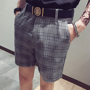 社会小伙夏季男士格子短裤潮牌系皮带直筒5分西裤男C203-602-P38图片