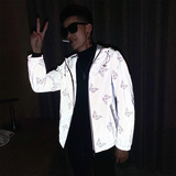 社会小伙春秋季男士修身连帽反光夹克蝴蝶烫金夜光外套C203-5071，男装夹克，电商C208