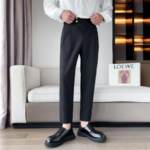 轻奢风抖音直播青年男士纯色直筒西裤黑色高腰长裤C203-6707-P58，男装西裤，电商C208